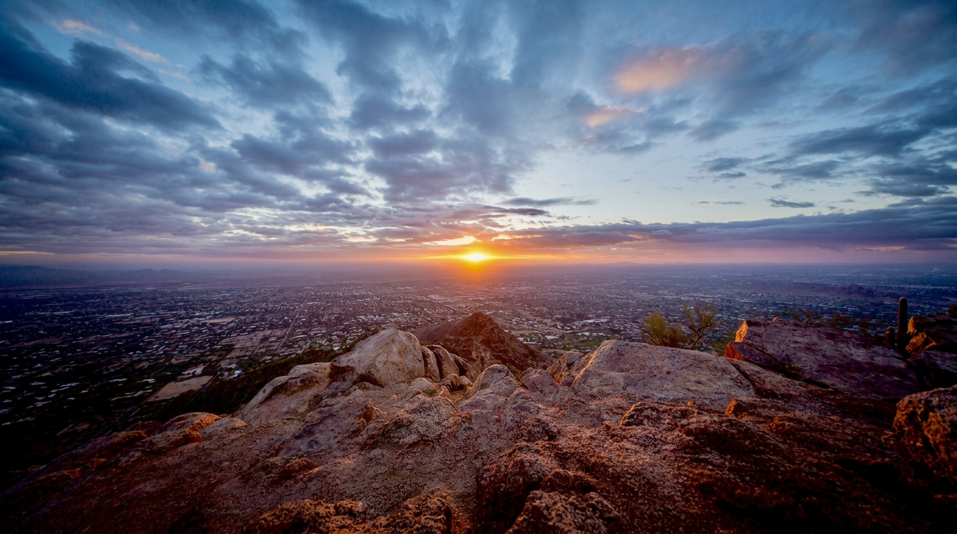 Sunset from a mountaintop overlooking the valley